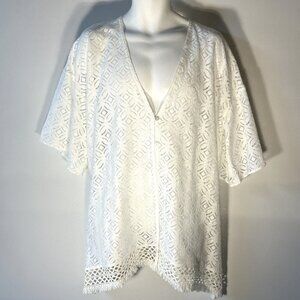 OSFM Ivory Lace Kimono Top Crochet Boho Chic Coverup Vacation 70s Romantic